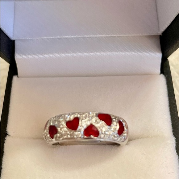 18K RED ENAMEL HEARTS & PAVE DIAMONDS HIDALGO STACKABLE RING SET - Picture 3 of 9